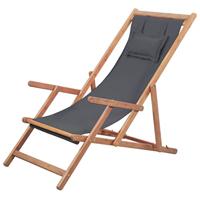 VidaXL Opklapbare stoel met stoffen bekleding en houten frame, grijs - thumbnail