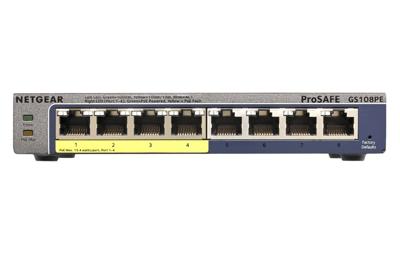 Netgear ProSAFE Unmanaged Plus Switch - GS108PE - 8 Power over Ethernet poorten Netgear ProSAFE Unmanaged Plus Switch - GS108PE - 8 Power over Ethernet poorten