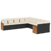 11-delige Loungeset met kussens poly rattan zwart - thumbnail