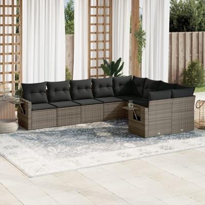 10-delige Loungeset met kussens poly rattan grijs