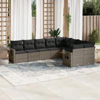 10-delige Loungeset met kussens poly rattan grijs - thumbnail