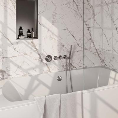 Brushed Edition thermostatische inbouw badkraan SET 01: badvulcombinatie, staaf handdouche, doucheslang, wandaansluitbocht PVD RVS