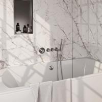 Brushed Edition thermostatische inbouw badkraan SET 01: badvulcombinatie, staaf handdouche, doucheslang, wandaansluitbocht PVD RVS - thumbnail