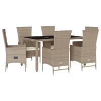 7-delige Tuinset met kussens poly rattan beige - thumbnail