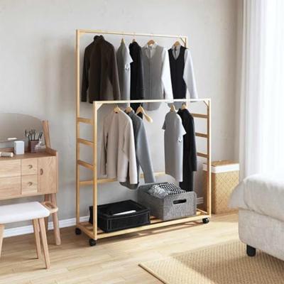 VidaXL Kledingrek met schappen en wielen 90x35x155 cm bamboe