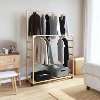 VidaXL Kledingrek met schappen en wielen 90x35x155 cm bamboe - thumbnail