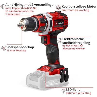 Einhell TP-CD 18/50 Li BL Solo - Accu Boor-/Schroefmachine | 18V | 50 Nm | Zonder accu en lader - 4513887