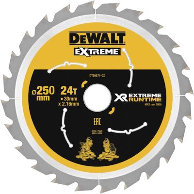 DeWALT Cirkelzaagblad voor Hout | Extreme Runtime | Ø 250mm Asgat 30mm 24T - DT99571-QZ