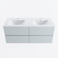 MONDIAZ VICA 120cm badmeubel onderkast Clay 4 lades. Wastafel DENIA dubbel 2 kraangaten, kleur Glanzend Wit. - thumbnail