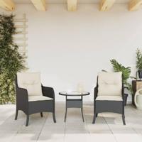 Tuinstoelen 2 st met kussens poly rattan zwart - thumbnail