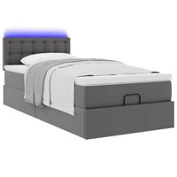 Ottoman bed met matrassen en LED's 90x200cm kunstleer grijs - thumbnail