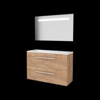 Basic-Line Economic 39 Badkamermeubelset - Ondiep - 100 x 39 cm - Met Grepen - 2 Lades - Acryl Wastafel - 2 Kraangaten - Spiegel met LED Verlichting - Whisky Oak - thumbnail