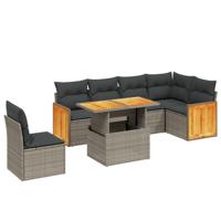 7-delige Loungeset met kussens poly rattan grijs - thumbnail
