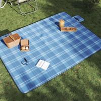 VidaXL Picknickkleed opvouwbaar geruit 200x150 cm fluweel blauw - thumbnail