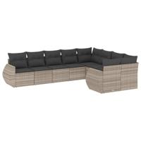9-delige Loungeset met kussens poly rattan lichtgrijs - thumbnail