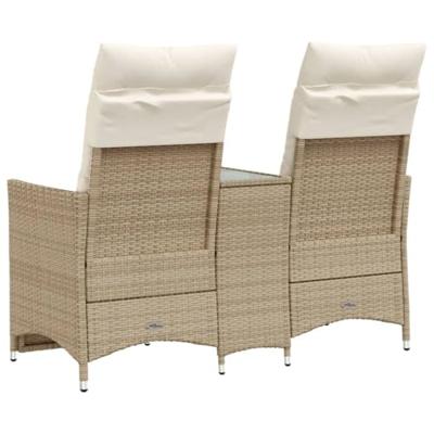 Tuinbank 2-zits verstelbaar met tafel poly rattan beige