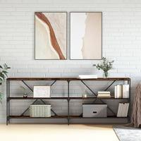 Wandtafel 200x30x75 cm bewerkt hout en ijzer gerookt eikenkleur - thumbnail