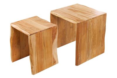Set van 2 bijzettafels MAMMUT 55cm bruin massief acaciahout - 45762