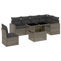 7-delige Loungeset met kussens poly rattan grijs - thumbnail