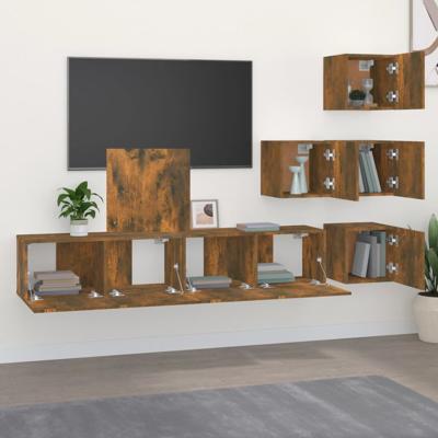 Tv-wandmeubel bewerkt hout gerookt eikenkleurig