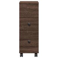 Badkamerkast smal met wielen bewerkt hout bruin eikenkleurig - thumbnail