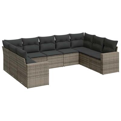 10-delige Loungeset met kussens poly rattan grijs