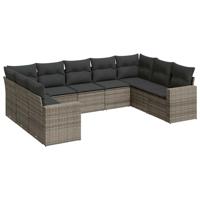 10-delige Loungeset met kussens poly rattan grijs - thumbnail