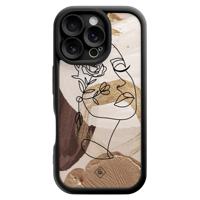 iPhone 16 Pro zwarte case - Abstract gezicht bruin - thumbnail