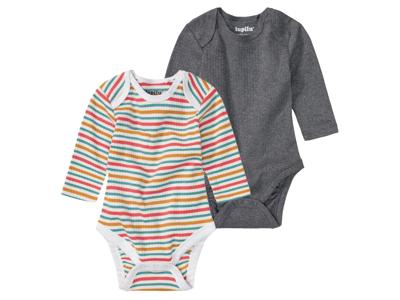 lupilu 2 baby rompers (Donkergrijs/gestreept, 74/80)