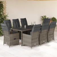 9-delige Bistroset met kussens poly rattan grijs - thumbnail