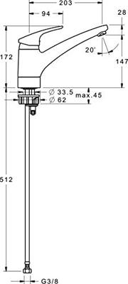 Hansa Hansamix 1 gats keukenkraan met 150° draaibare uitloop 20.3cm chroom 01142283