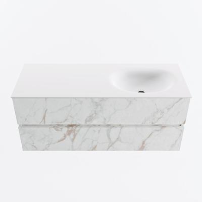 MONDIAZ VICA 120cm badmeubel onderkast Carrara 2 lades. Wastafel MOON rechts 1 kraangat, kleur Talc.