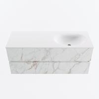 MONDIAZ VICA 120cm badmeubel onderkast Carrara 2 lades. Wastafel MOON rechts 1 kraangat, kleur Talc. - thumbnail
