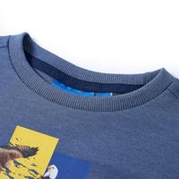 Kindershirt met lange mouwen os en adelaarsprint 140 gemleerd blauw - thumbnail