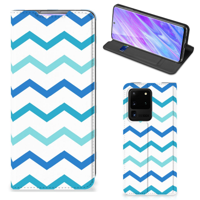 Samsung Galaxy S20 Ultra | Hoesje met Magneet | Zigzag Blauw - thumbnail