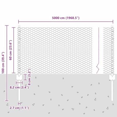 VidaXL Hek met paal zilver 0,6 x 50 m staal