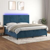vidaXL Boxspring met matras en LED fluweel donkerblauw 200x200 cm - thumbnail