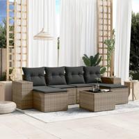 7-delige Loungeset met kussens poly rattan grijs - thumbnail