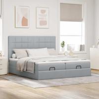 Ottoman bed met matrassen en LED's 180x200cm stof lichtgrijs - thumbnail