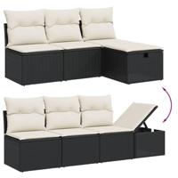 9-delige Loungeset met kussens poly rattan zwart - thumbnail