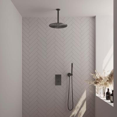 Gunmetal Carving thermostatische inbouw regendouche 3-weg omstelling SET 30 cm met handdouche en doucheslang