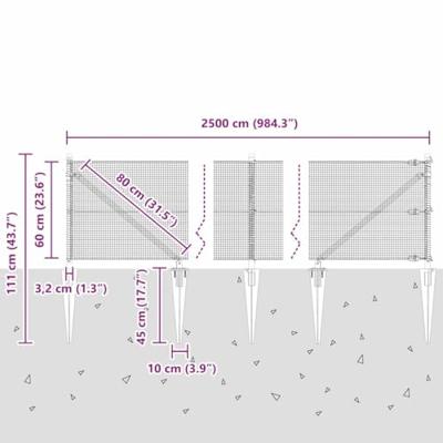 VidaXL Afrasteringspaal zilver 25 x 0,6 m (12 x 12 mm gaas) staal