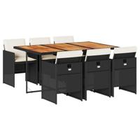 7-delige Tuinset met kussens poly rattan zwart - thumbnail