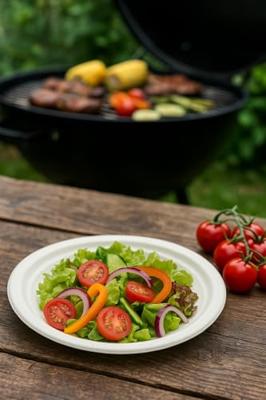 Bord pure, rond, wit, diameter 23 cm, uit suikerriet, pak van 50 stuks Bord pure, rond, wit, diameter 23 cm, uit suikerriet, pak van 50 stuks