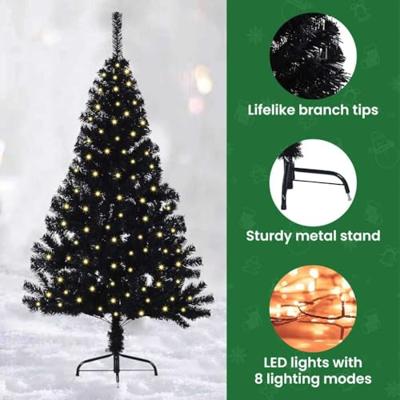 VidaXL Kunstmatig voorverlicht kerstboom met 150 led zwart 150 cm pvc