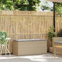 Tuinbank met kussen 110x40x44 cm poly rattan beige - thumbnail