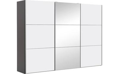 Goossens Kledingkast Easy Storage Sdk, 303 cm breed, 220 cm hoog, 2x 3 paneel schuifdeuren en 1x 3 paneel spiegel schuifdeur midden