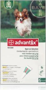 Advantix 40/200 voor honden tot 4 kg 2 x 6 pipetten