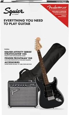 Squier Affinity Series Stratocaster HSS Pack IL Charcoal Frost Metallic starterset elektrische gitaar - thumbnail