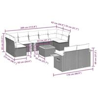 10-delige Loungeset met kussens poly rattan grijs - thumbnail